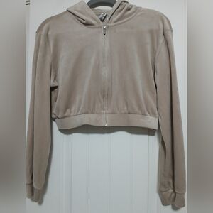 Divided Tan Bomber Jacket with Hood and Full Zip